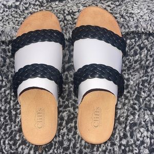 Black/brownish sandals basically brand new wore once Size 8 1/2 brand is Cliffs